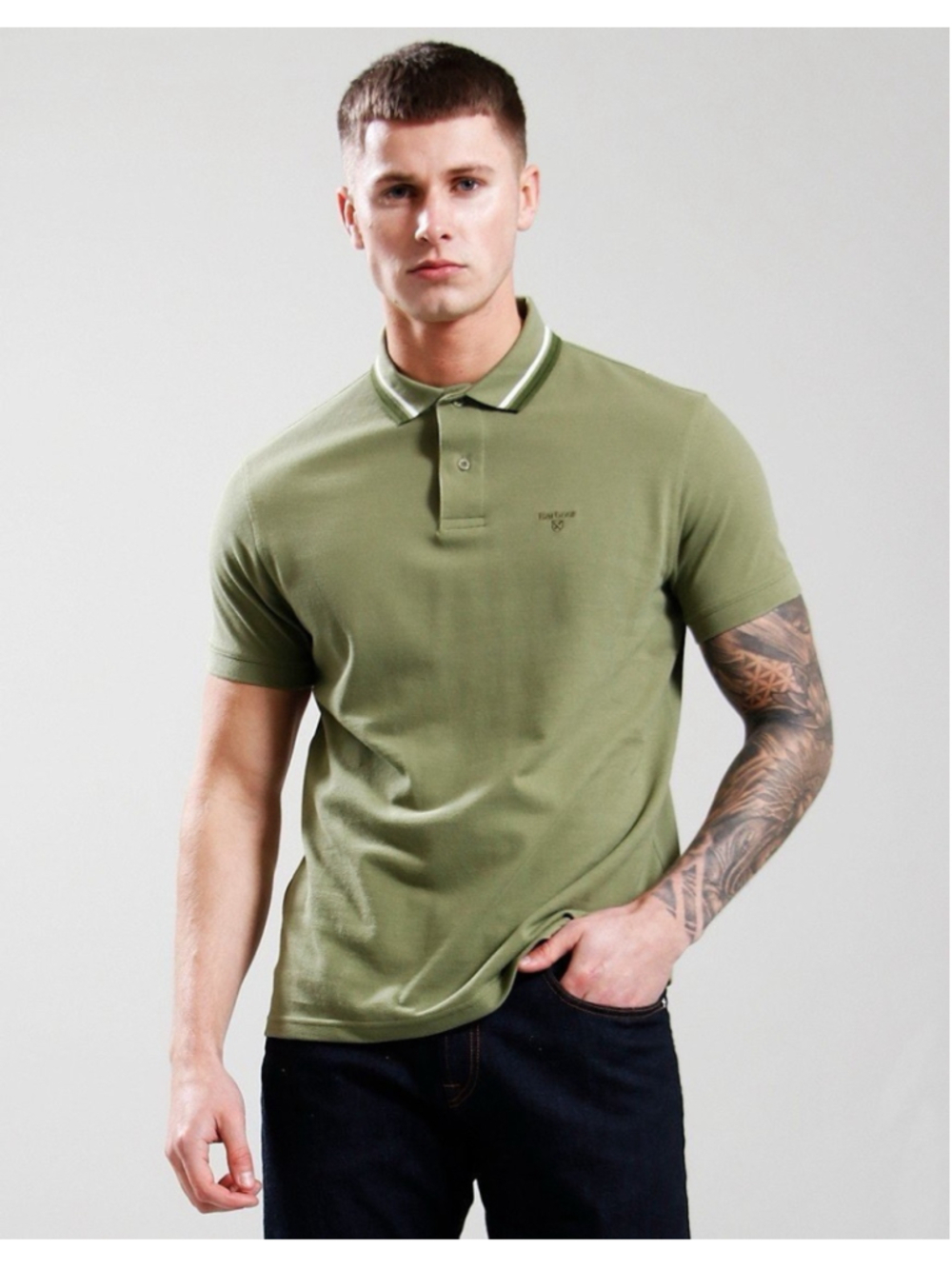 Barbour Otterburn Polo Shirt Mens XXL Burnt Olive Logo Cotton Contrast Collar